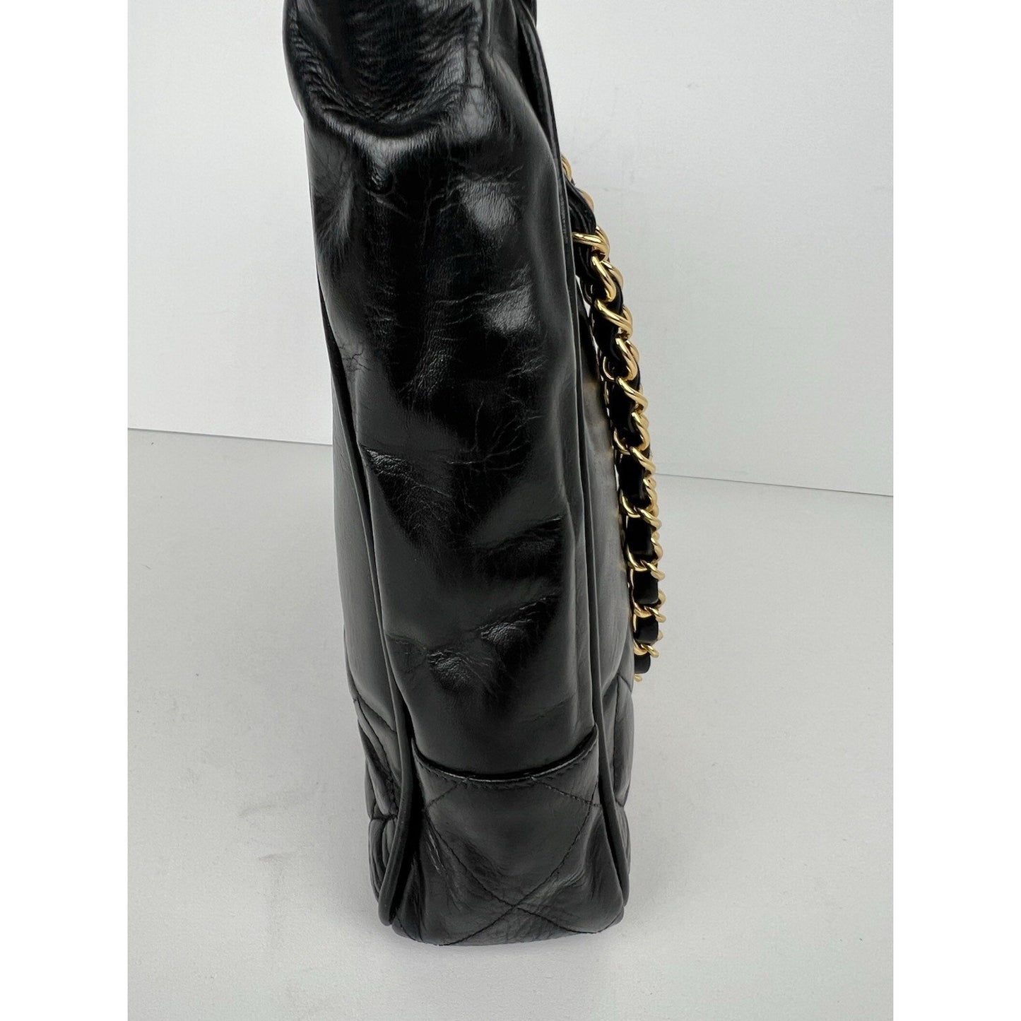 CHANEL Vintage Lambskin Black Leather Tote Shoulder Bag (1989-1991)