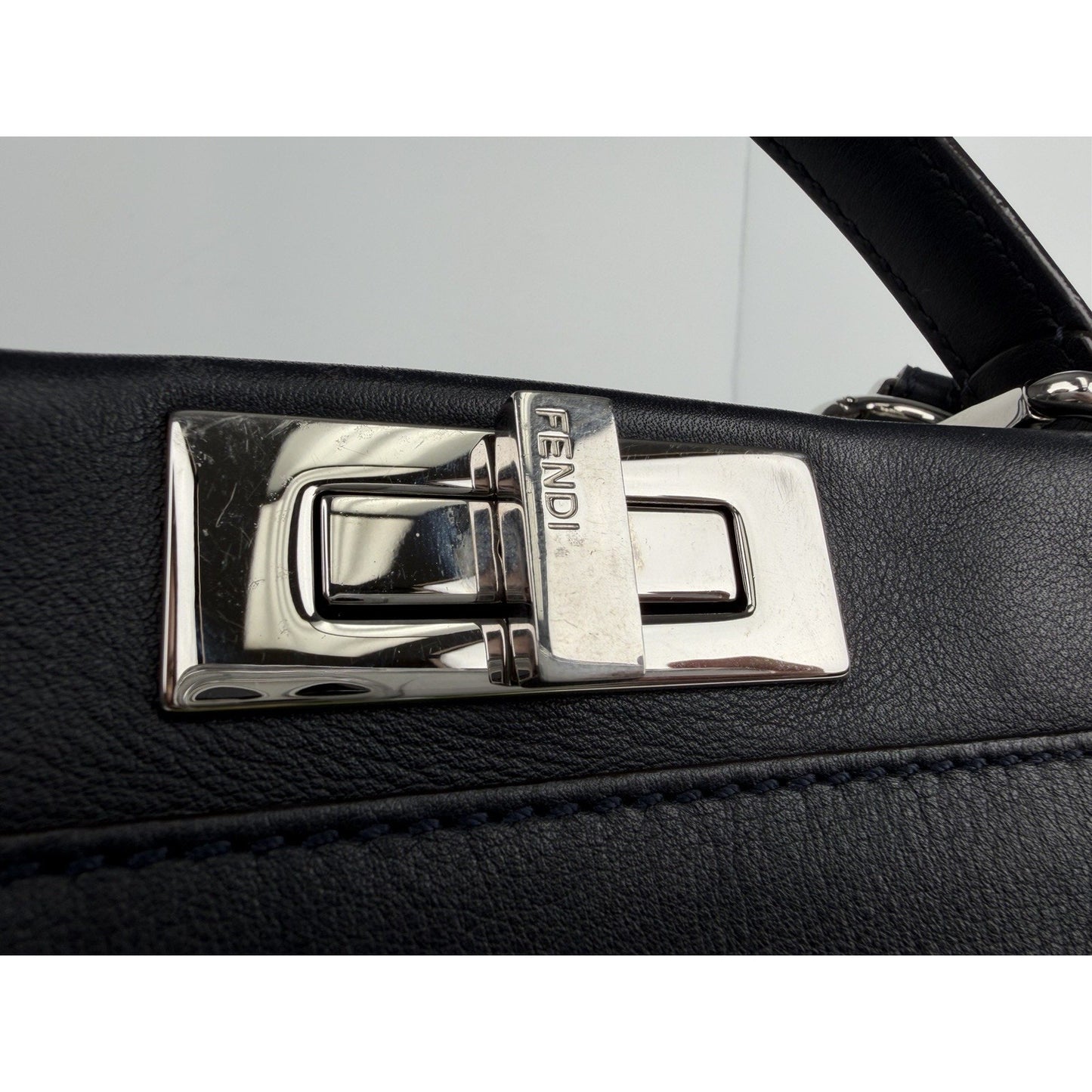 Fendi Ruffle Peekaboo By The Way Tote Bag Regular in Navy Blue Leather S-18