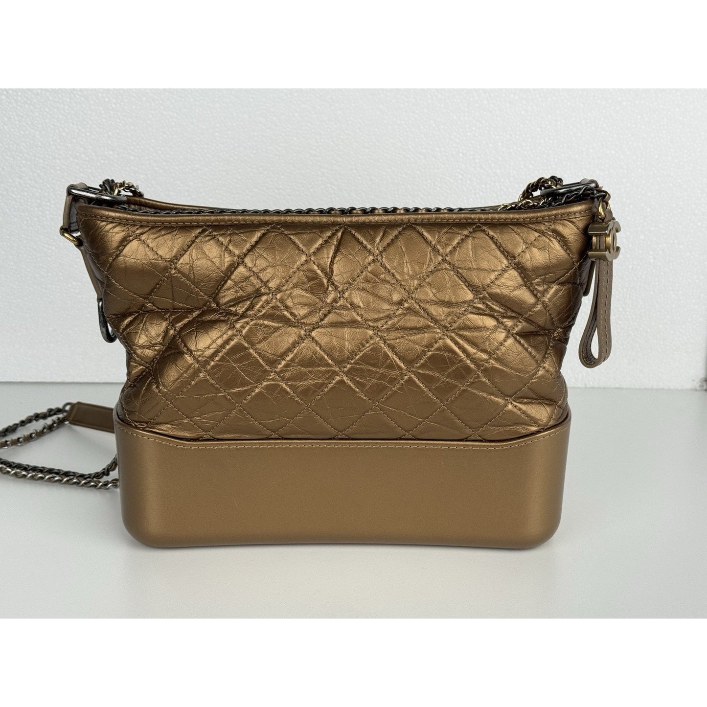 CHANEL Gabrielle Hobo Bag Quilted Gold Calfskin Gold Silver Hardware