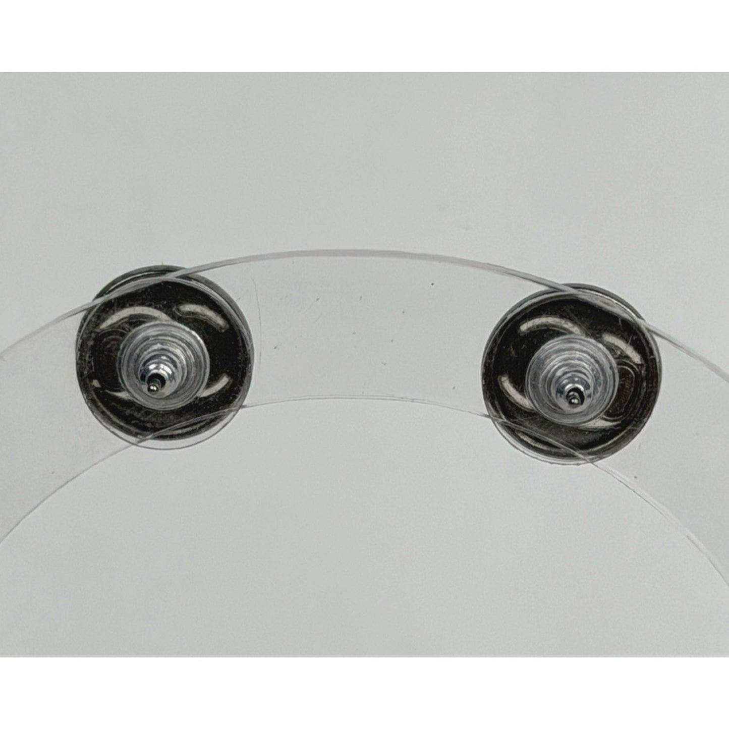Chanel Ruthenium-Like Finish Round Stud Earrings with CC Logo Design K3