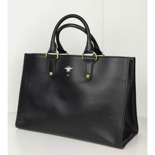 Christian Dior D-Bee Tote Bag in Black Leather Bee Emblem 2017 S