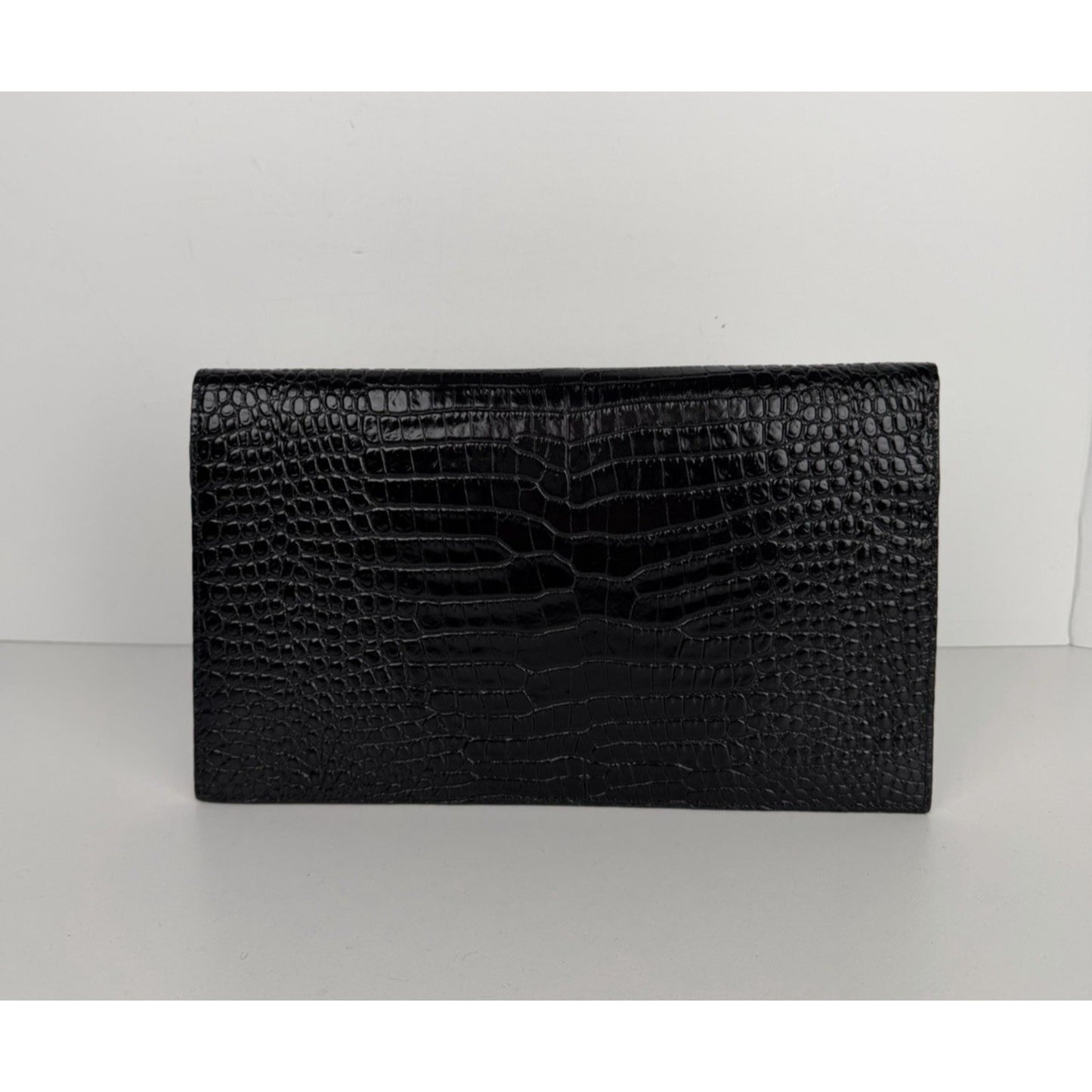 Saint Laurent Uptown Envelope Pouch Bag in Black Croc-Embossed Leather S15