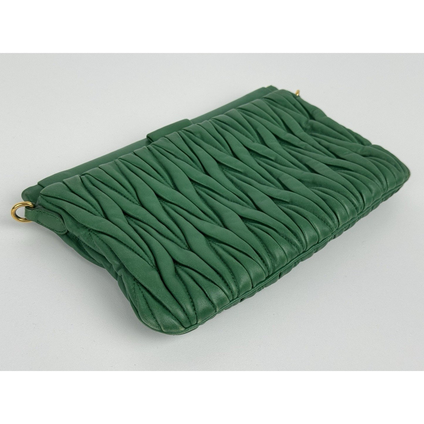 Miu Miu Green Matelasse Leather Clutch Bag Gold Hardware