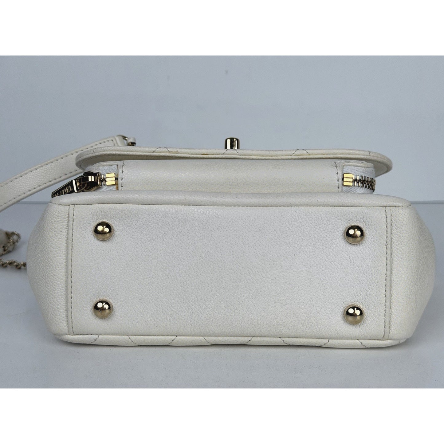 Chanel Business Affinity Flap Bag Small in White Quilted Caviar Leather NFC E4