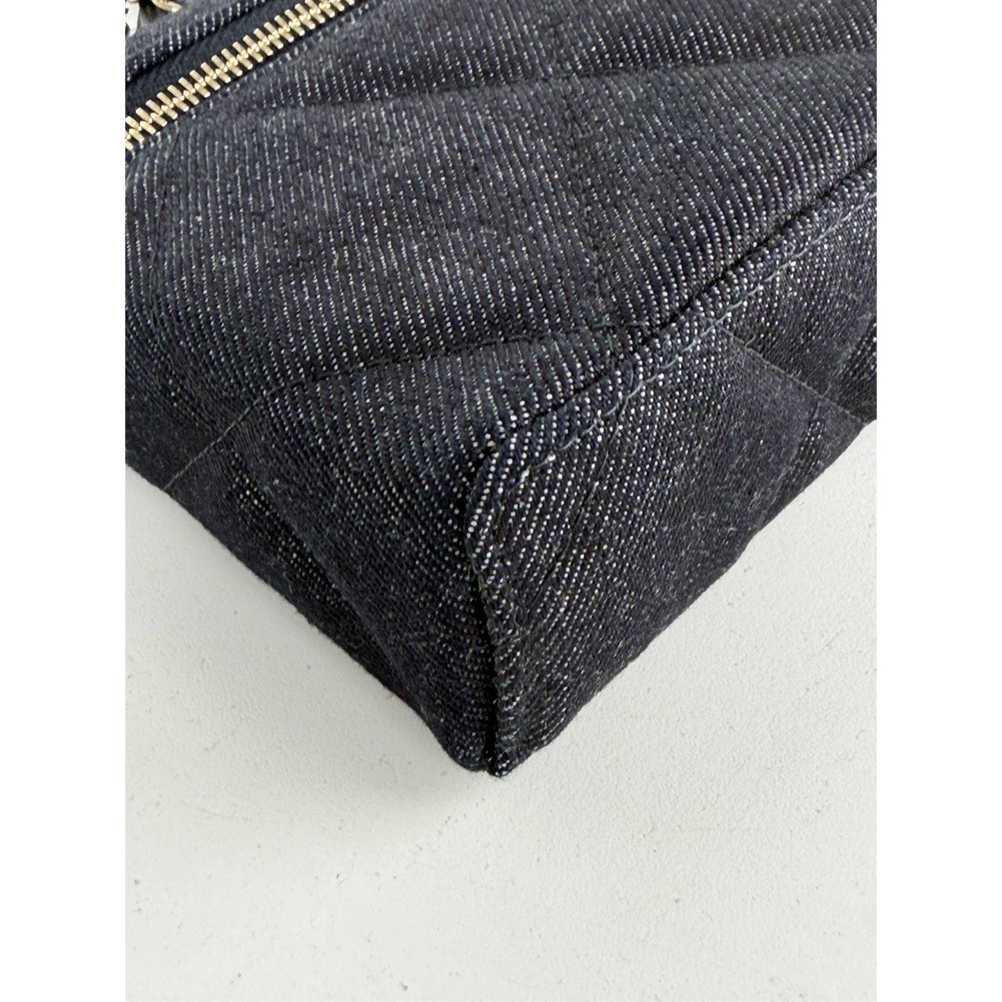 Chanel Slim Vanity Case Crossbody Bag in Blue Quilted Denim With Chain NFC E-1