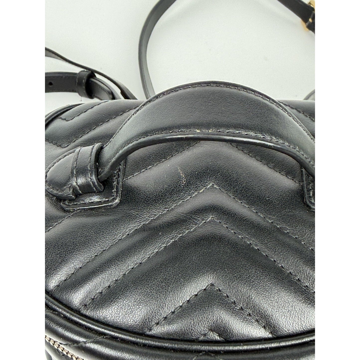 Gucci GG Marmont Vanity Mini Backpack in Black Quilted Matelasse Leather