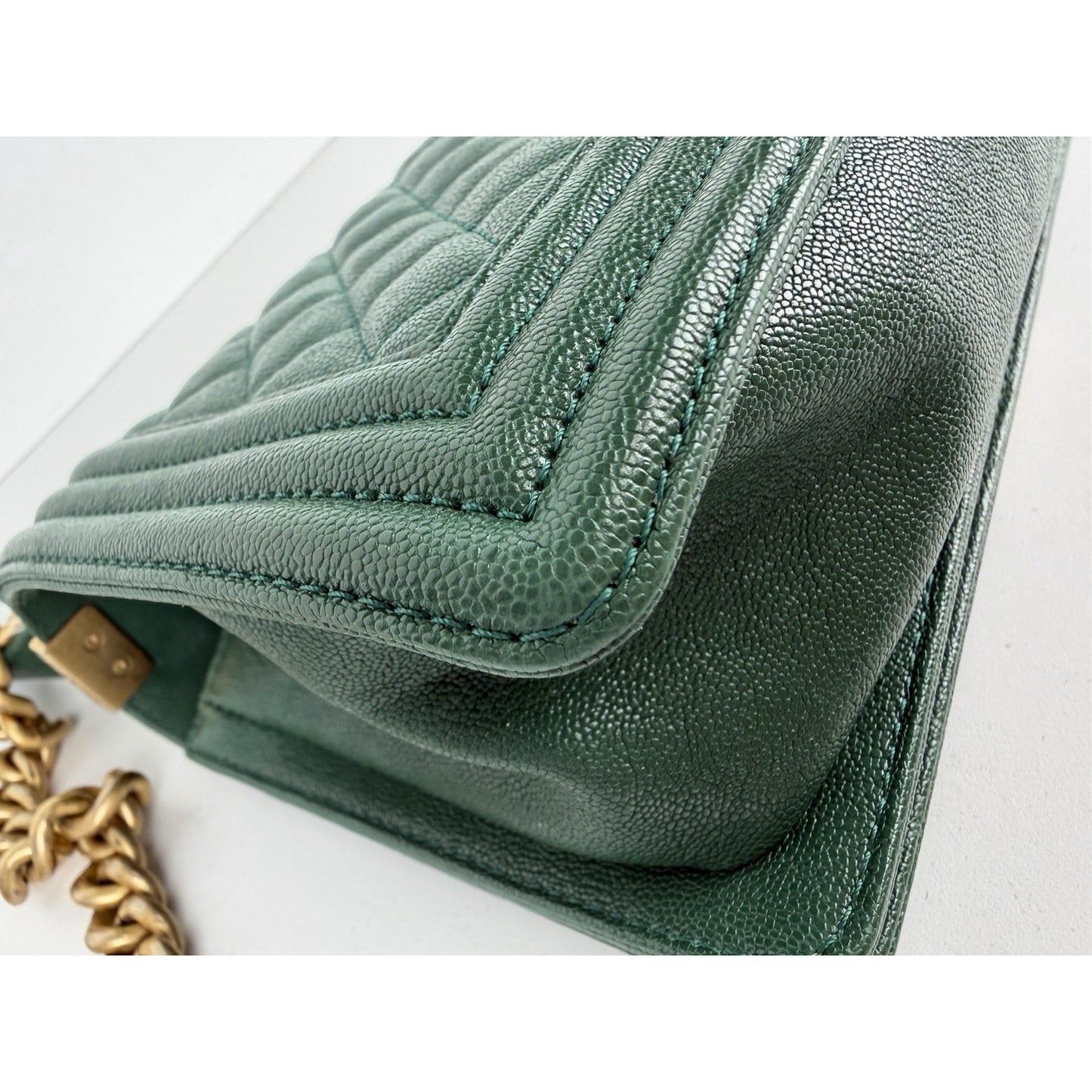Chanel Boy Flap Bag Medium in Green Caviar Leather Gold Hardware 2018–2019 C-9