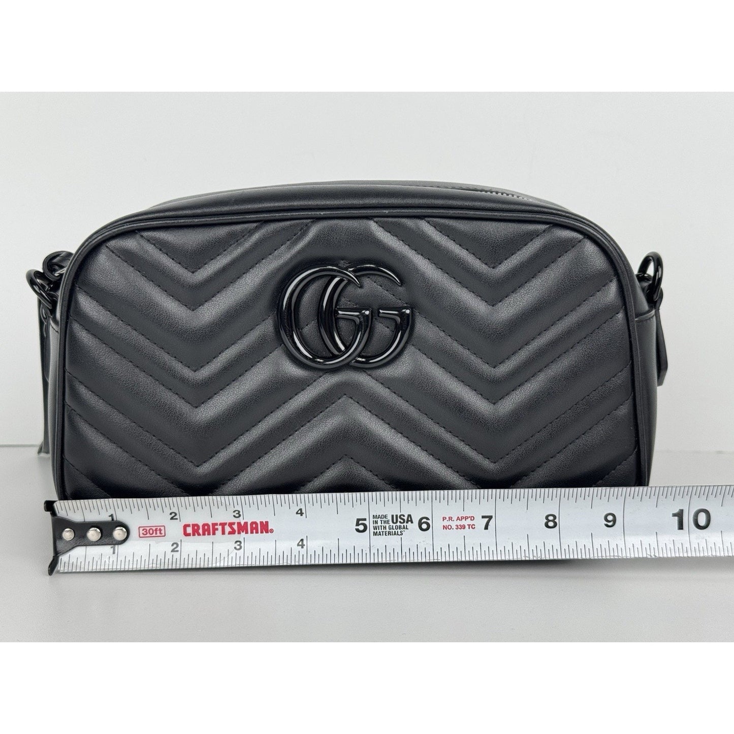 Gucci Matelassé Monochrome Small GG Marmont Chain Shoulder Bag Black B-9