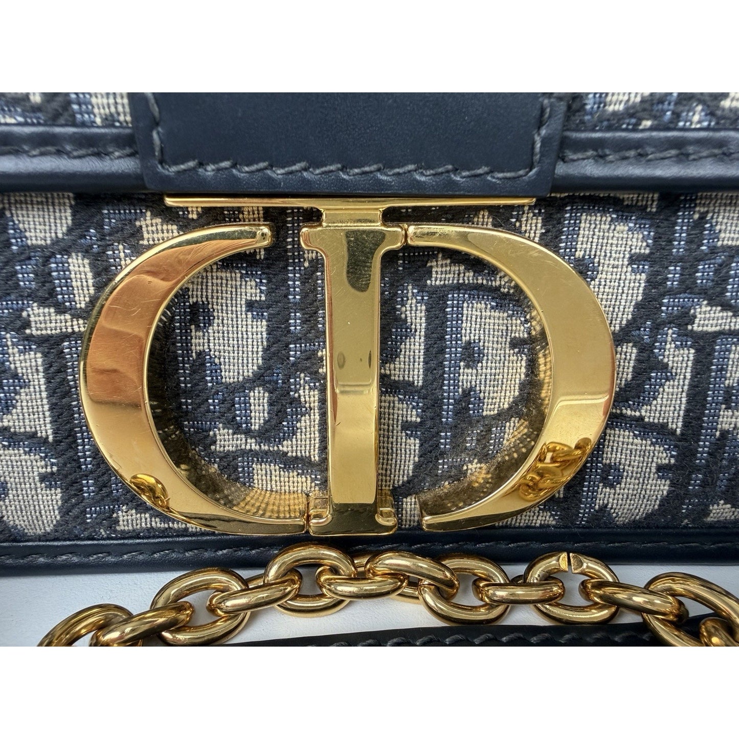 Dior 30 Montaigne Chain Bag Blue Oblique Jacquard & Gold-tone CD Clasp D8