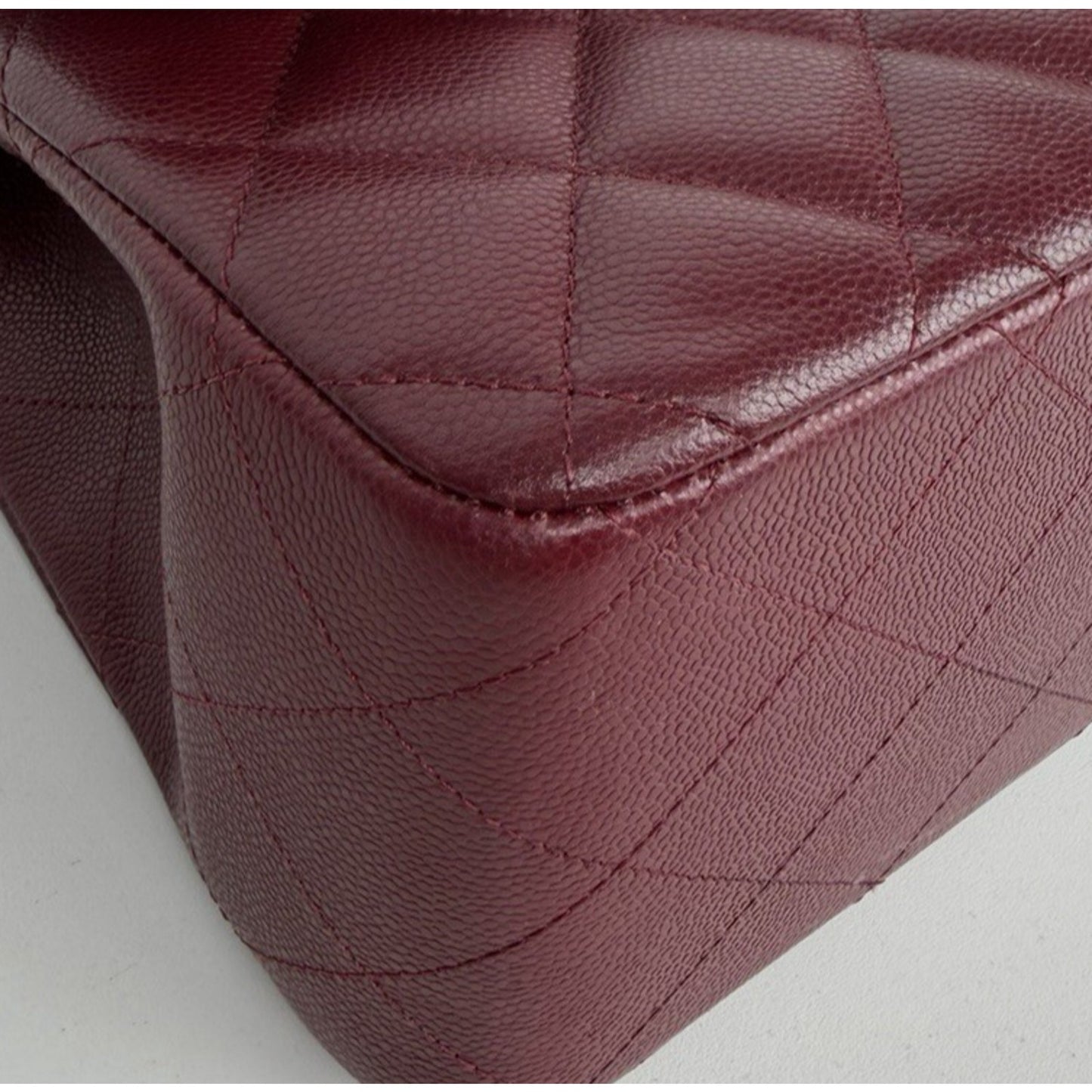 Chanel Classic Double Flap Jumbo Shoulder Bag in Burgundy Caviar Leather NFC E-5
