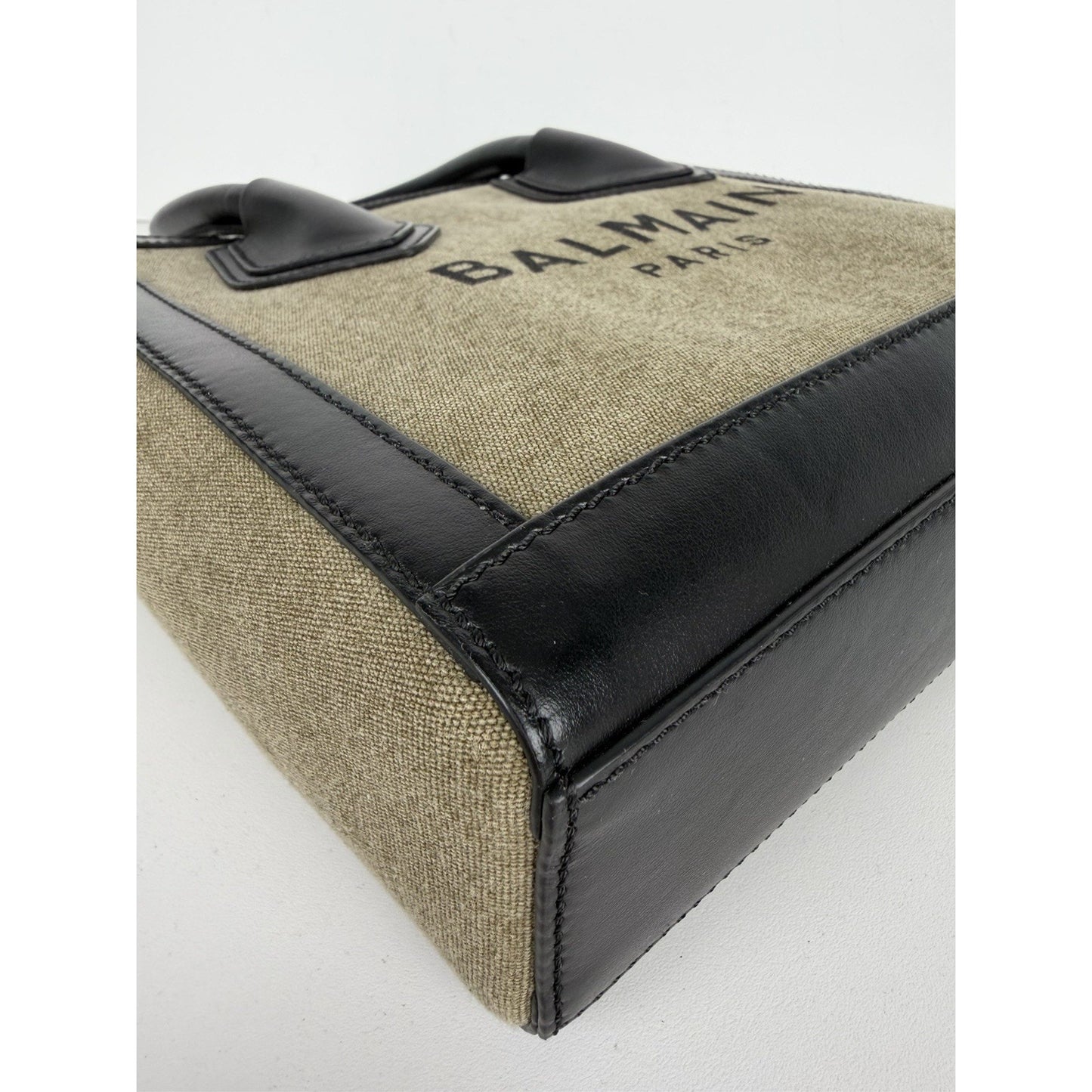 Balmain B-Army Logo Canvas 24 Shopper Tote Bag in Khaki & Black S17
