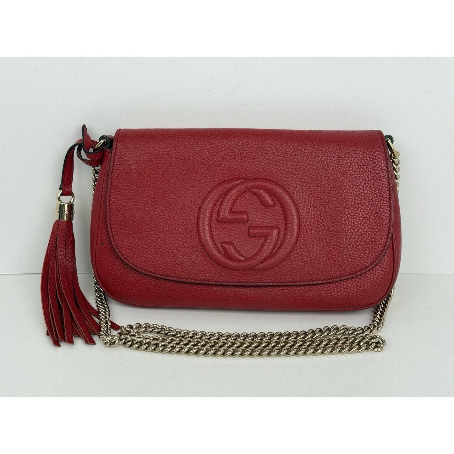 Gucci Soho Red Leather Medium Crossbody Bag with Chain Strap