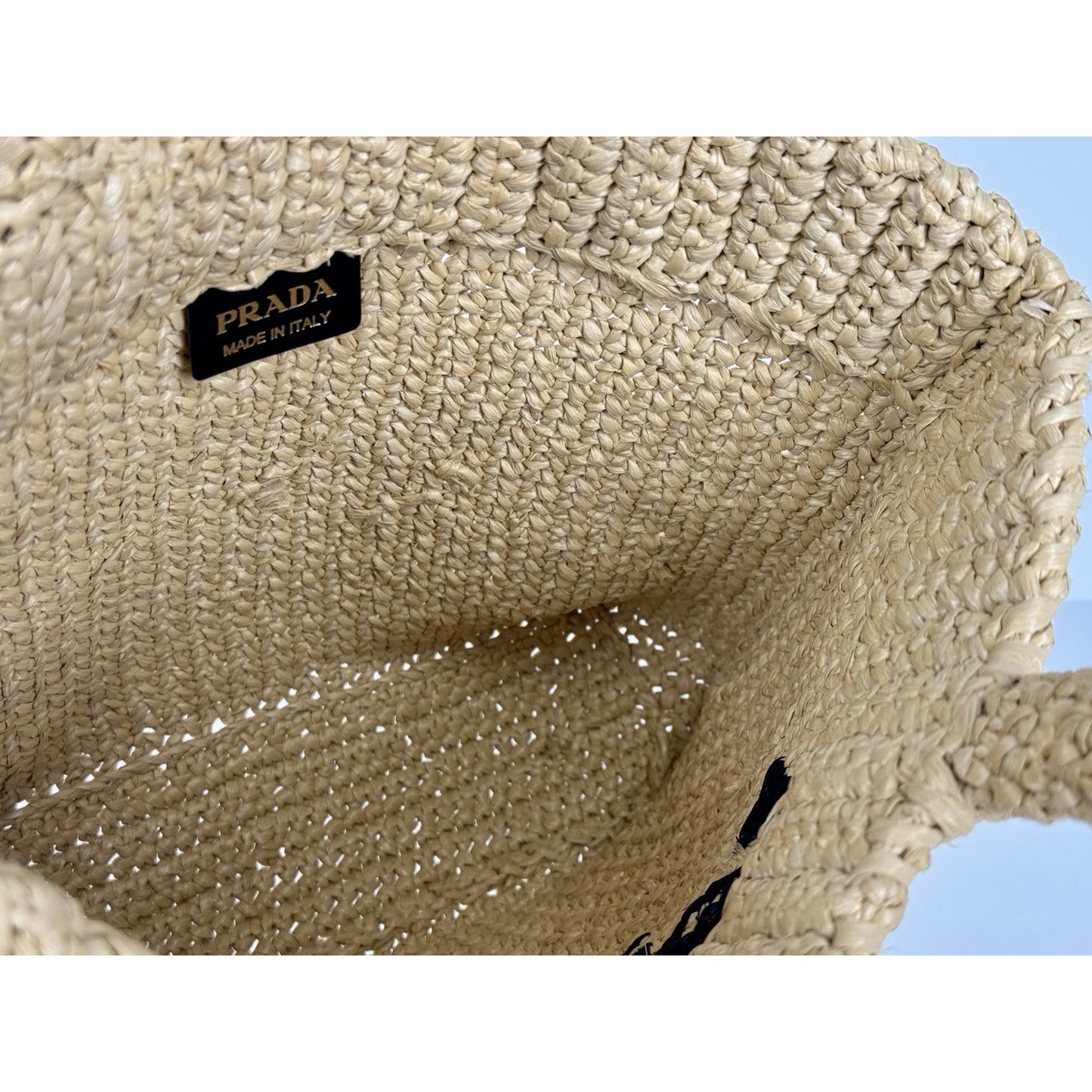 Prada Raffia Tote Bag Beige with Embroidered Logo B-2
