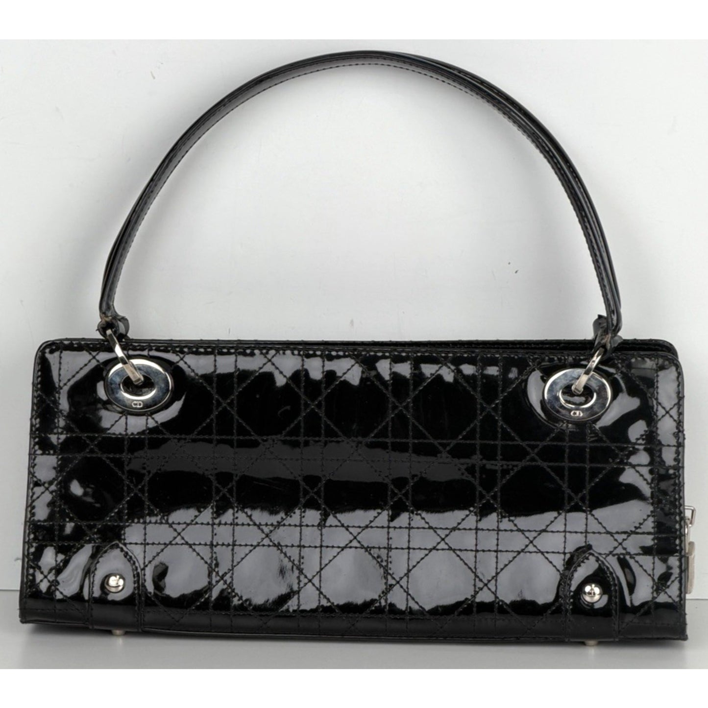 Christian Dior East-West Lady Dior Cannage Shoulder Bag 2005 Black Leather S09