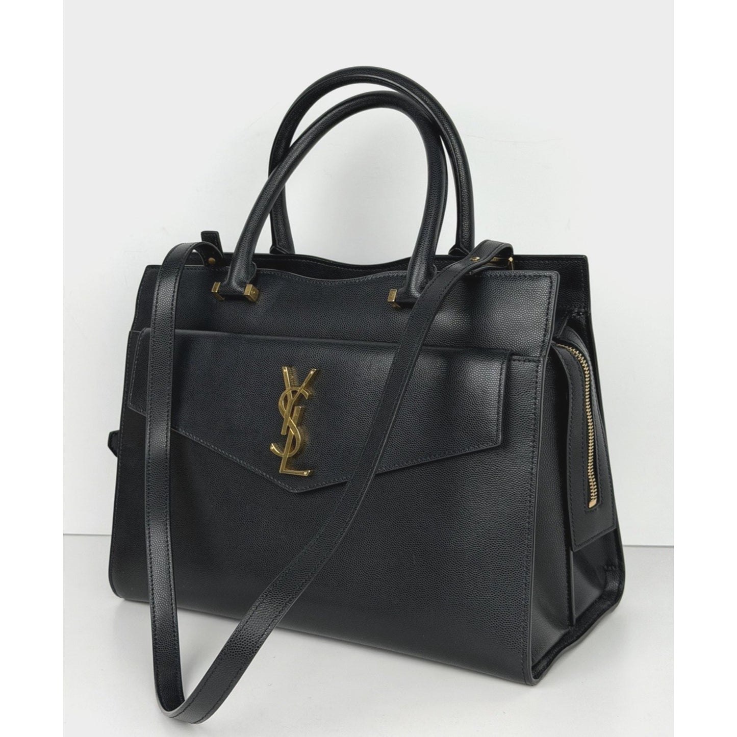 Saint Laurent Uptown Medium Tote Bag in Black Leather with Gold-Tone Hardware S