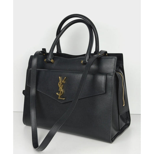 Saint Laurent Uptown Medium Tote Bag in Black Leather with Gold-Tone Hardware S