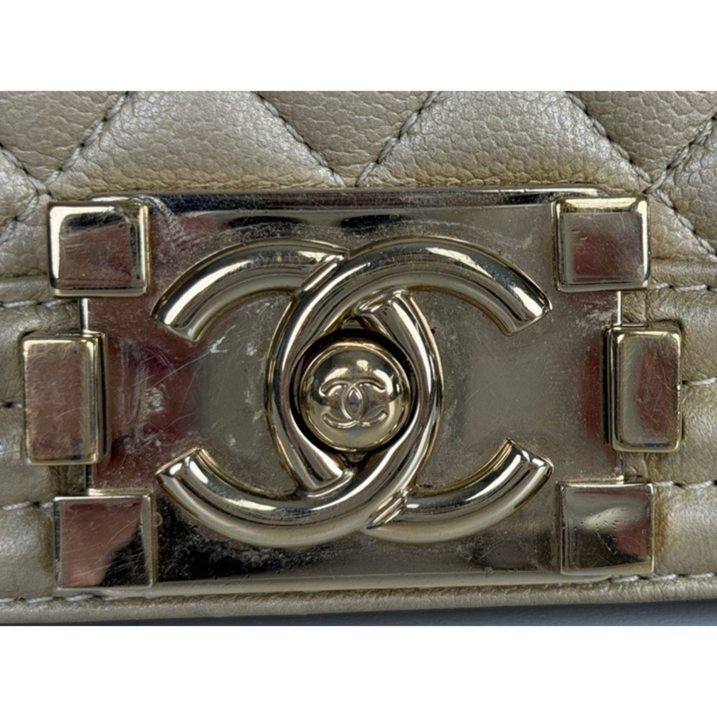 Chanel Medium Boy Flap Bag in Gold or Dark Beige Caviar Leather F1