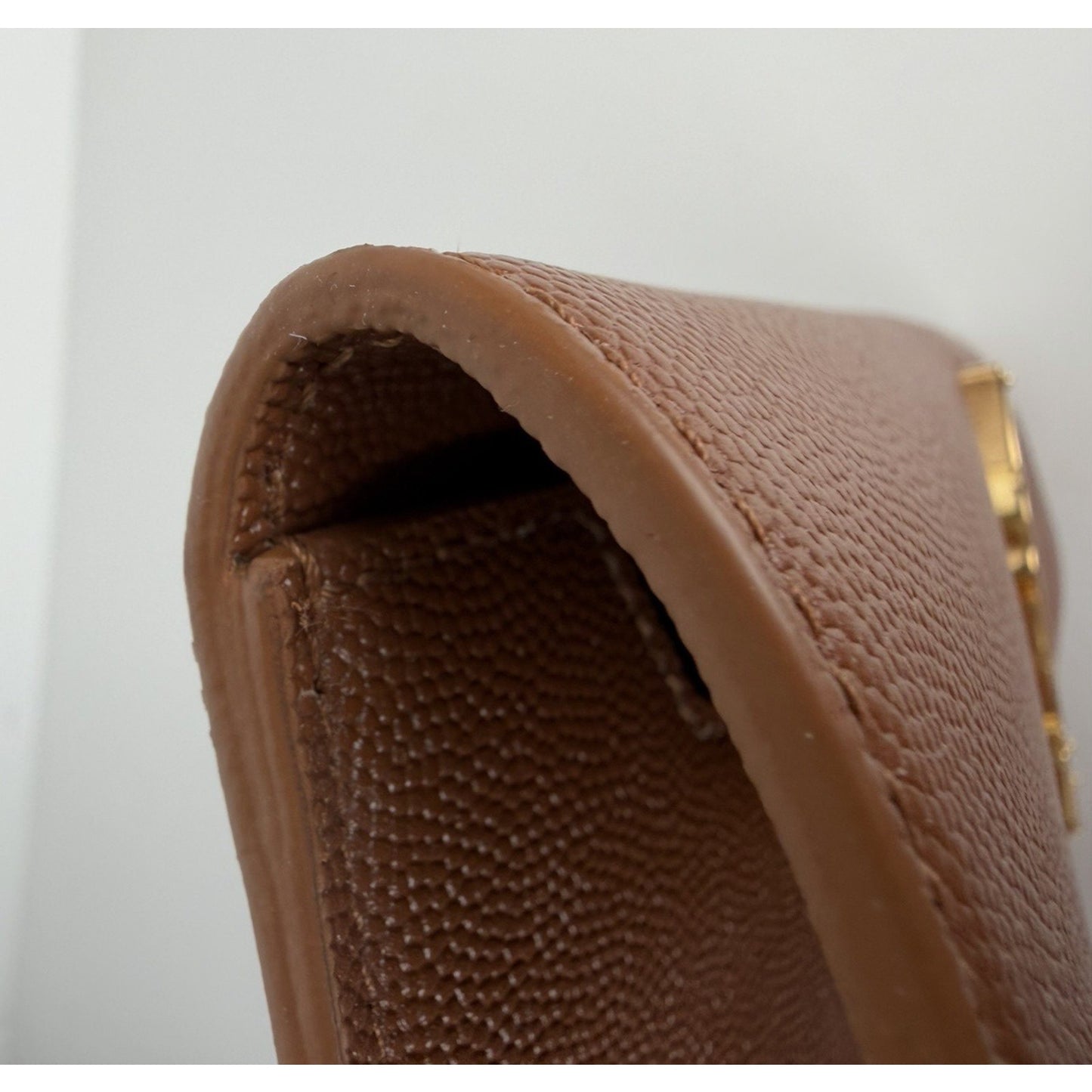 Saint Laurent Uptown Pouch Brown Grained Calfskin Leather YSL Monogram K2