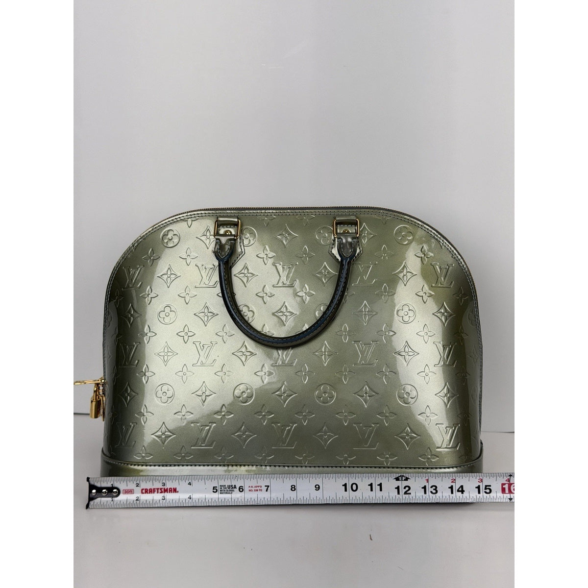 Louis Vuitton Alma GM Handbag in Green LV Monogram Vernis Patent Leather 2011 F2