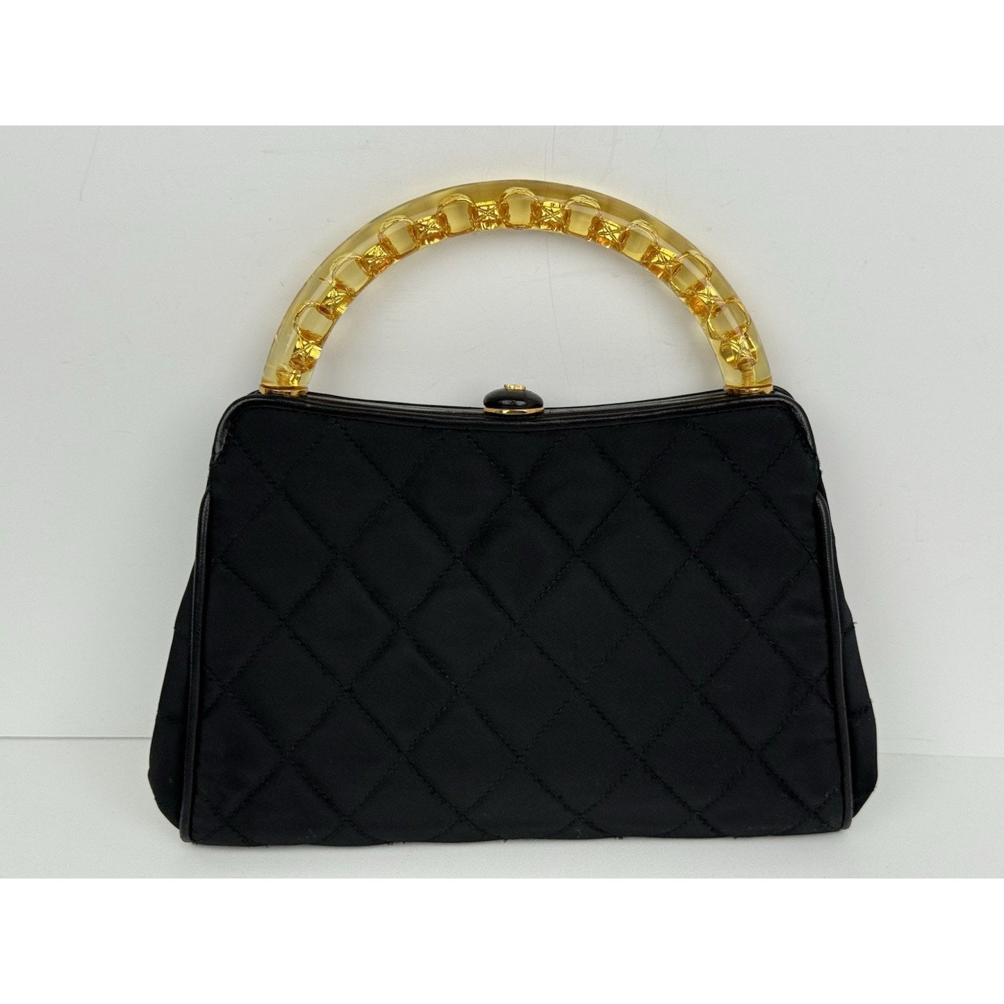 Chanel Vintage Small Fabric Top-Handle Bag with Amber Resin Chain