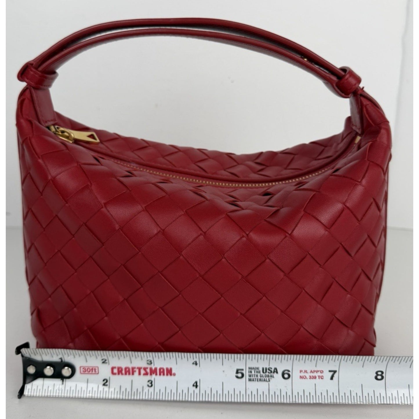 Bottega Veneta Mini Wallace Handbag Red Signature Intrecciato Woven Leather U3