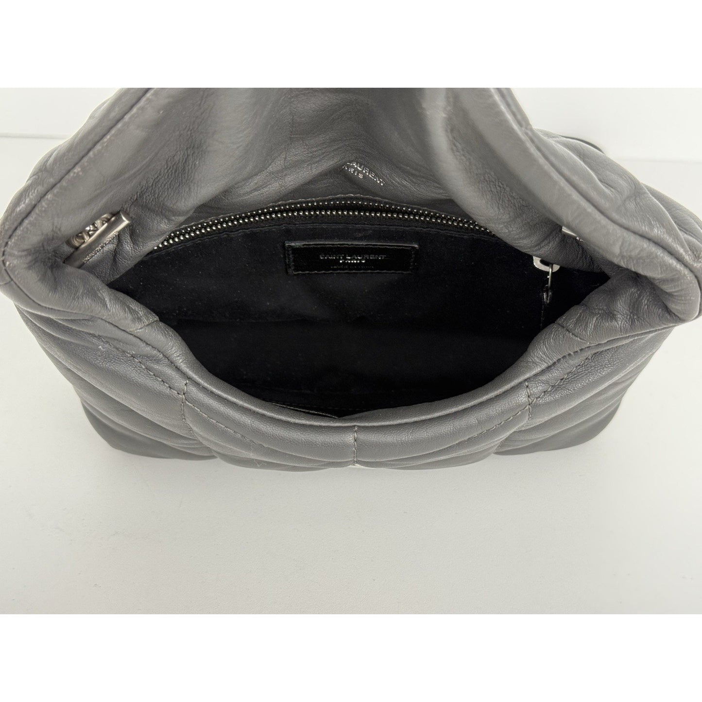 Saint Laurent Lou Puffer Medium Quilted Leather Grey Shoulder Bag