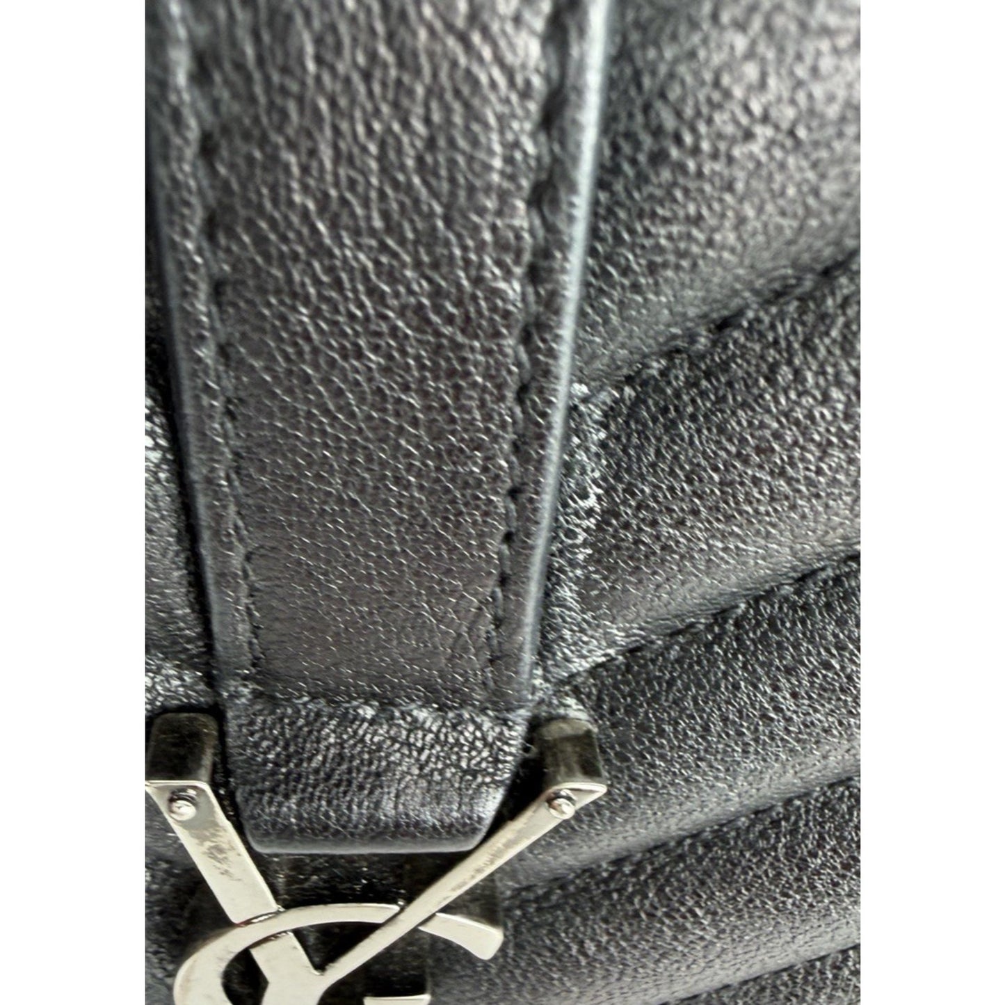 Saint Laurent College Shoulder Bag Medium in Black Chevron-Quilted Leather S-07