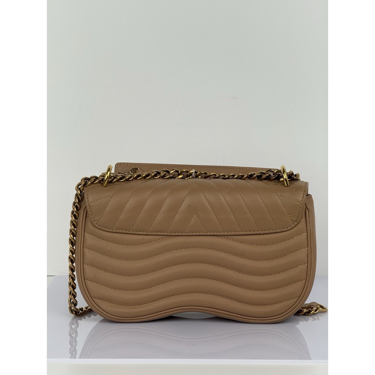 LOUIS VUITTON Beige Leather New Wave Chain Strap MM Noisette Shoulder Bag