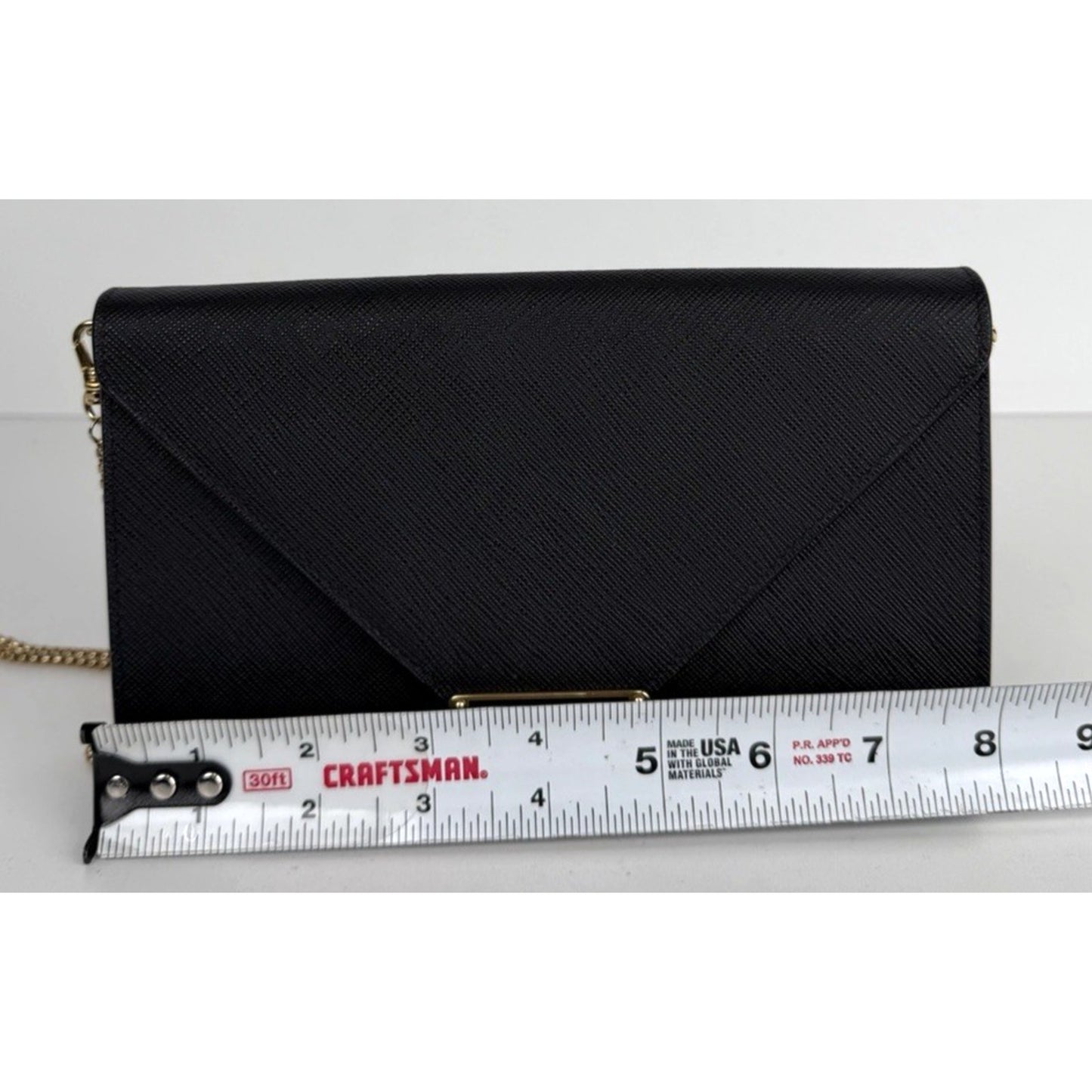 Prada Triangle Logo Plaque Envelope Chain Bag in Black Saffiano Leather NFC S11