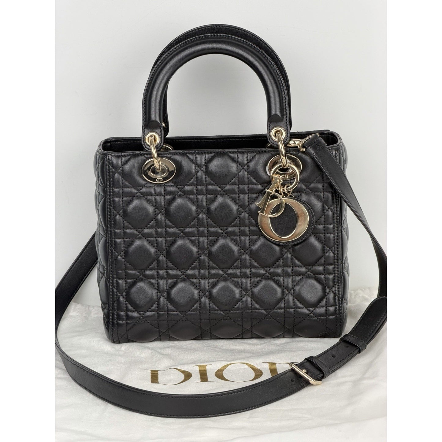 Christian Dior Medium Lady Dior Shoulder Bag in Black Lambskin Leather 2021 C6