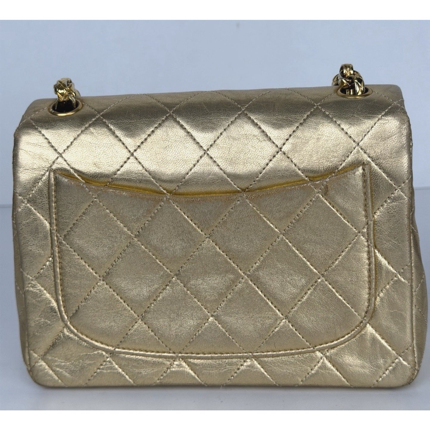 Chanel Vintage Matelasse Turn Lock Chain Shoulder Bag Gold Lambskin 1989-1991