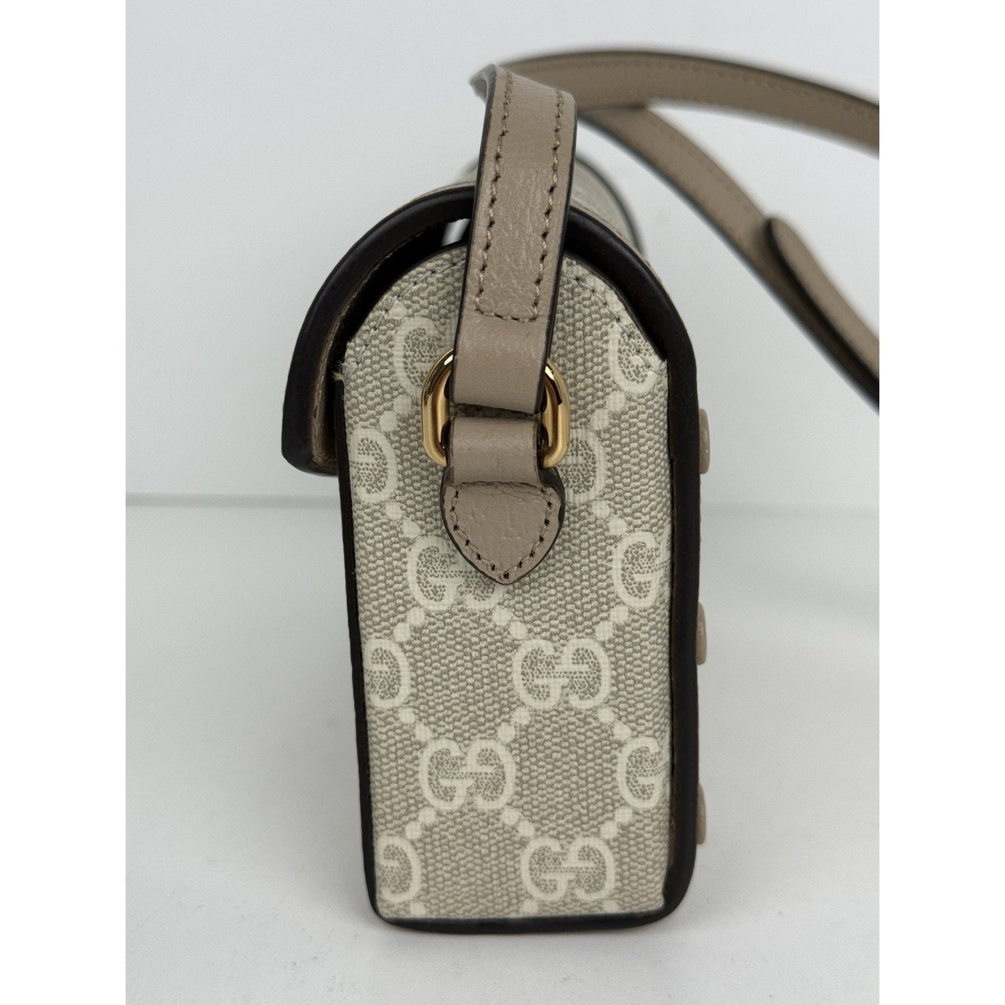 Gucci GG Supreme Monogram Textured Dollar Calfskin Horsebit Shoulder Bag