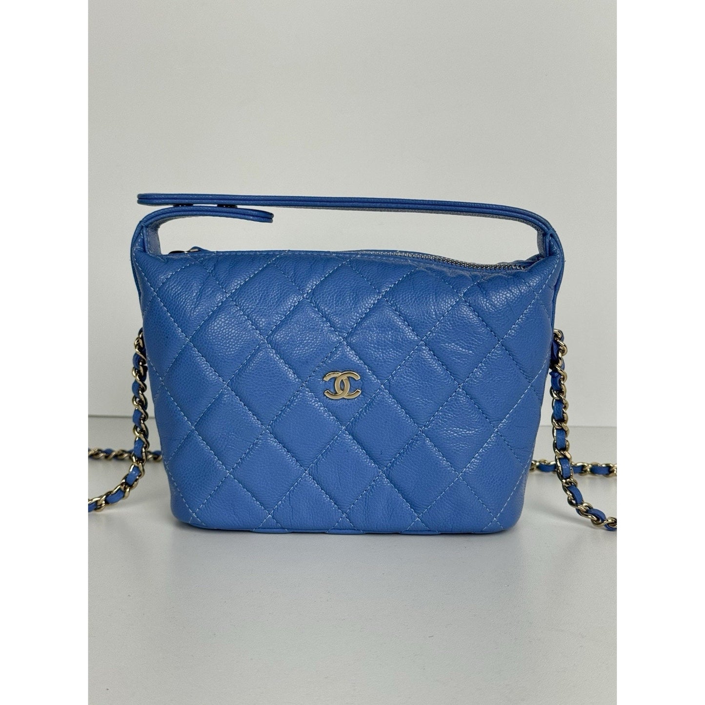 Chanel 25C Quilted Hobo Clutch with Chain Blue Caviar Leather C-8