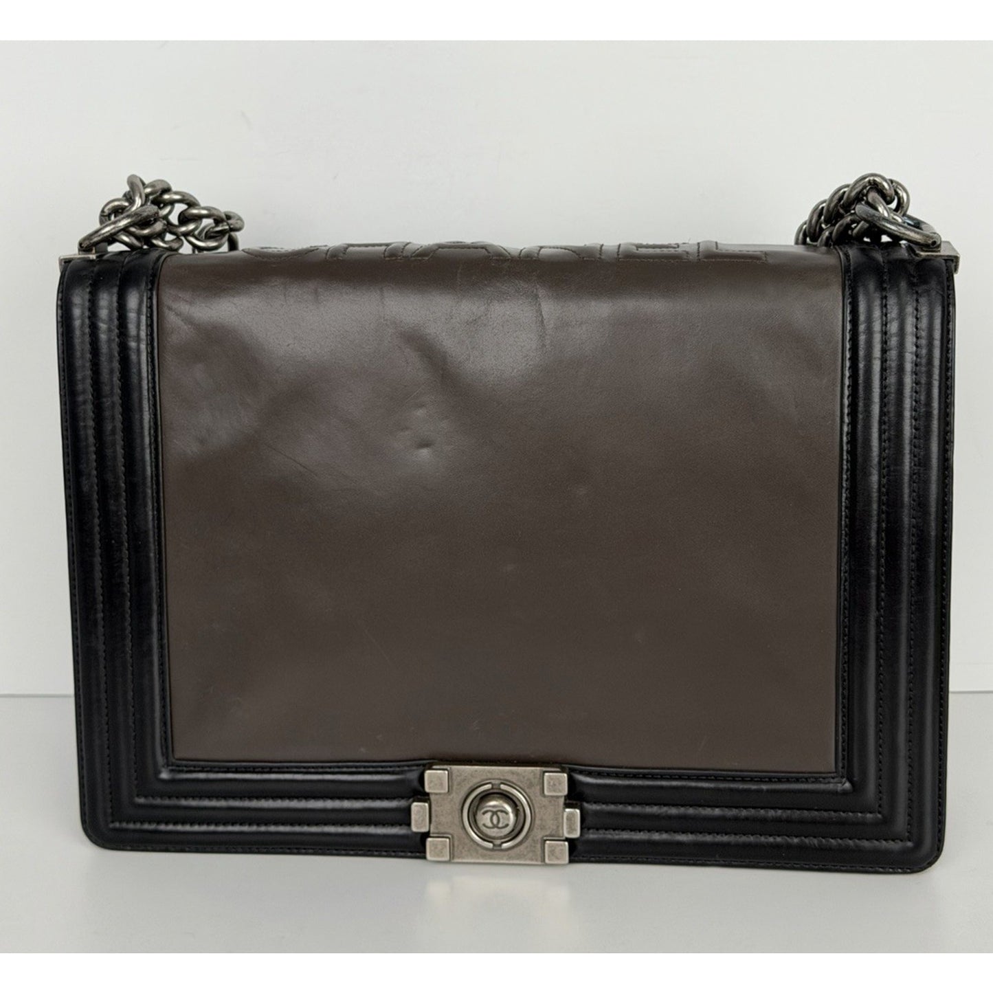 Chanel Boy Flap Bag Glazed Calfskin Large in Brown and Black 2011 B1
