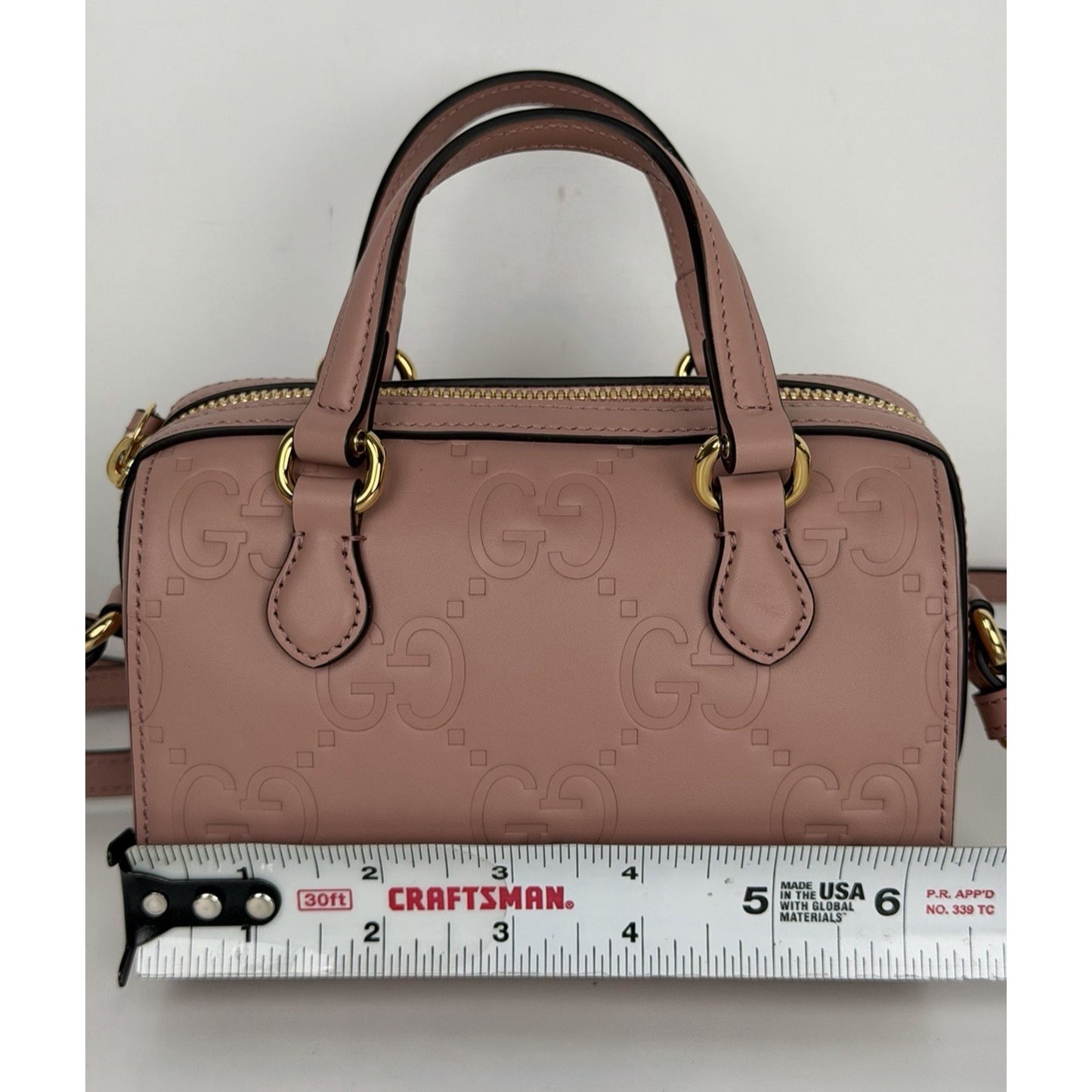 Gucci Jumbo GG Super Mini Top Handle Bag in Soft Pink Leather C6