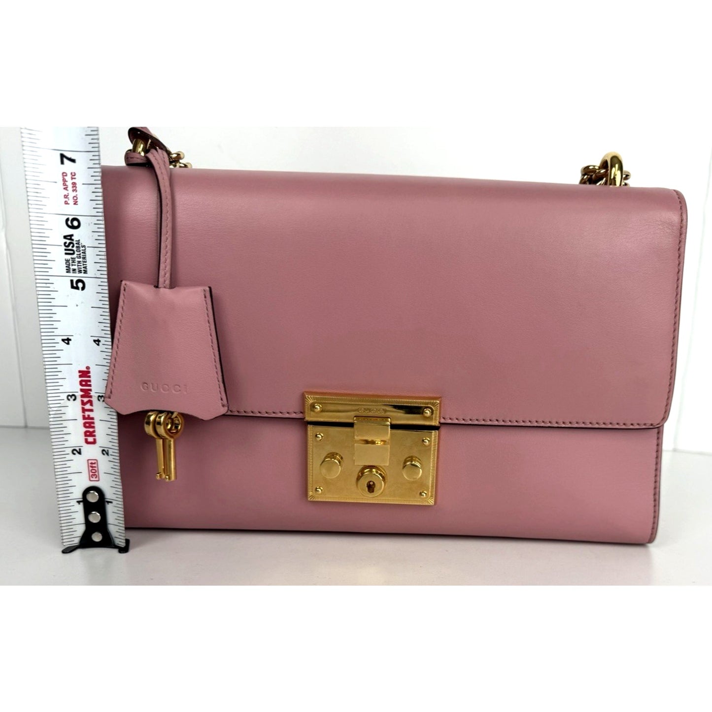 Gucci Padlock Shoulder Bag Medium Pink Calfskin Leather Gold-Tone Hardware S03