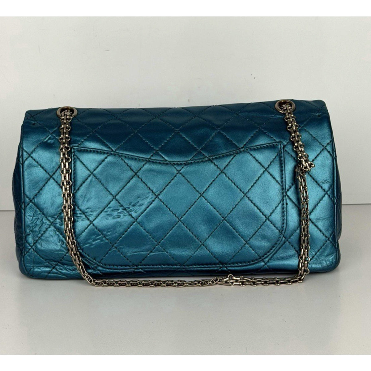 Chanel 2.55 Reissue Jumbo Double Flap Bag in Blue Metallic Leather 2003-2004 C-1