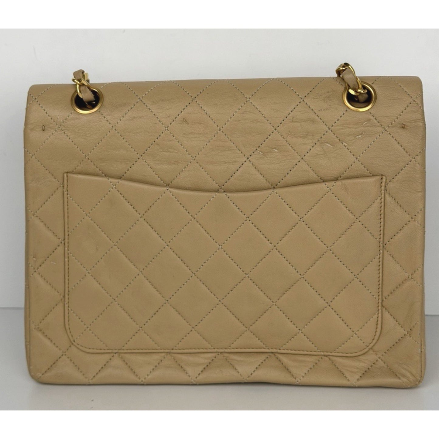 Chanel Vintage Medium Classic Flap Bag in Beige Lambskin Leather 1989-1991 F3