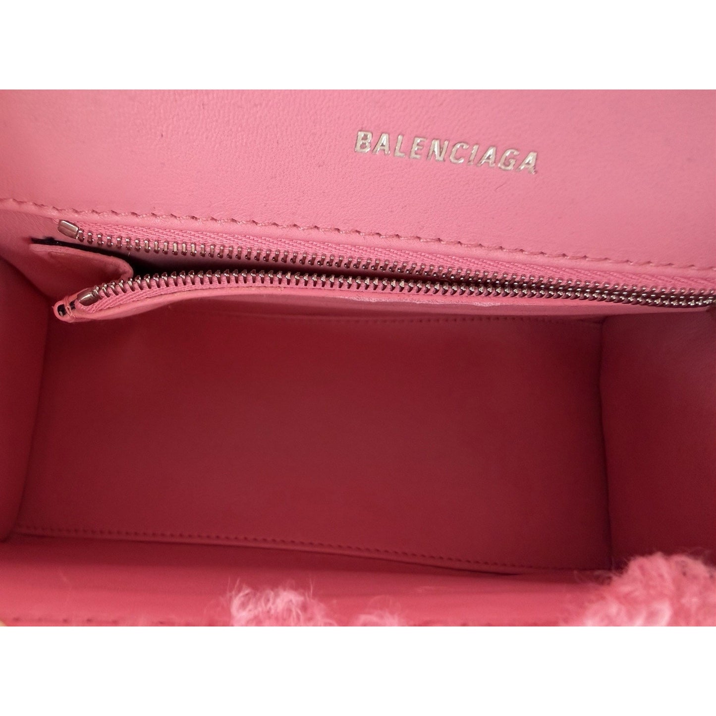 Balenciaga Hourglass Top Handle Bag Small in Pink Fuzzy Faux Fur S-01