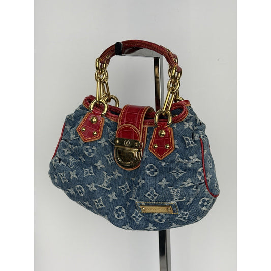 Louis Vuitton Mini Pleaty Bag in Blue Monogram Denim & Red Alligator Trim D-2
