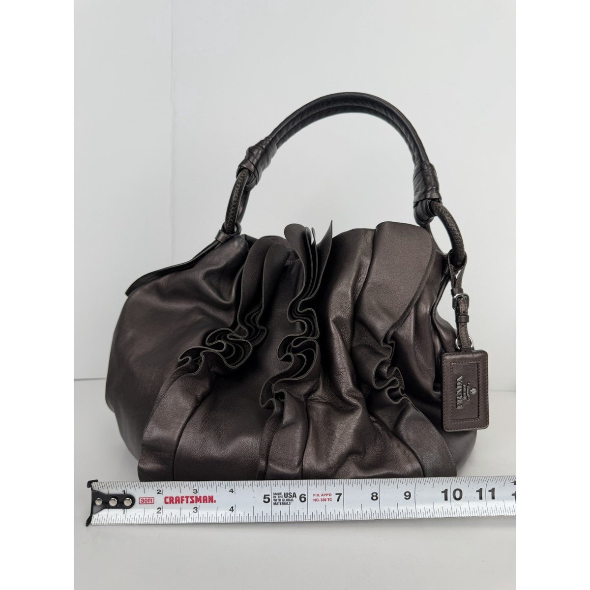 Prada Nappa PM Shoulder Bag in Brown Ruffle Leather S02