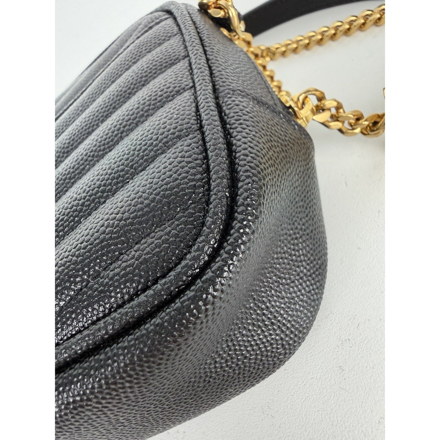 Saint Laurent Lou Camera Bag Mini in Black Quilted Grain De Poudre Leather S-01