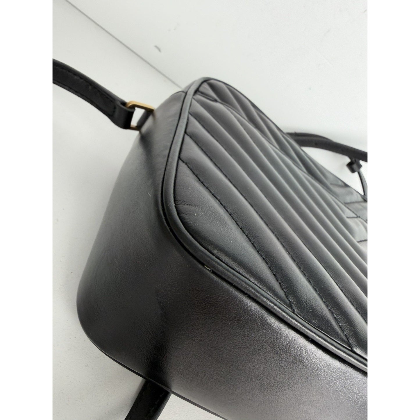 Saint Laurent Lou Camera Bag in Black Chevron Quilted Leather S11