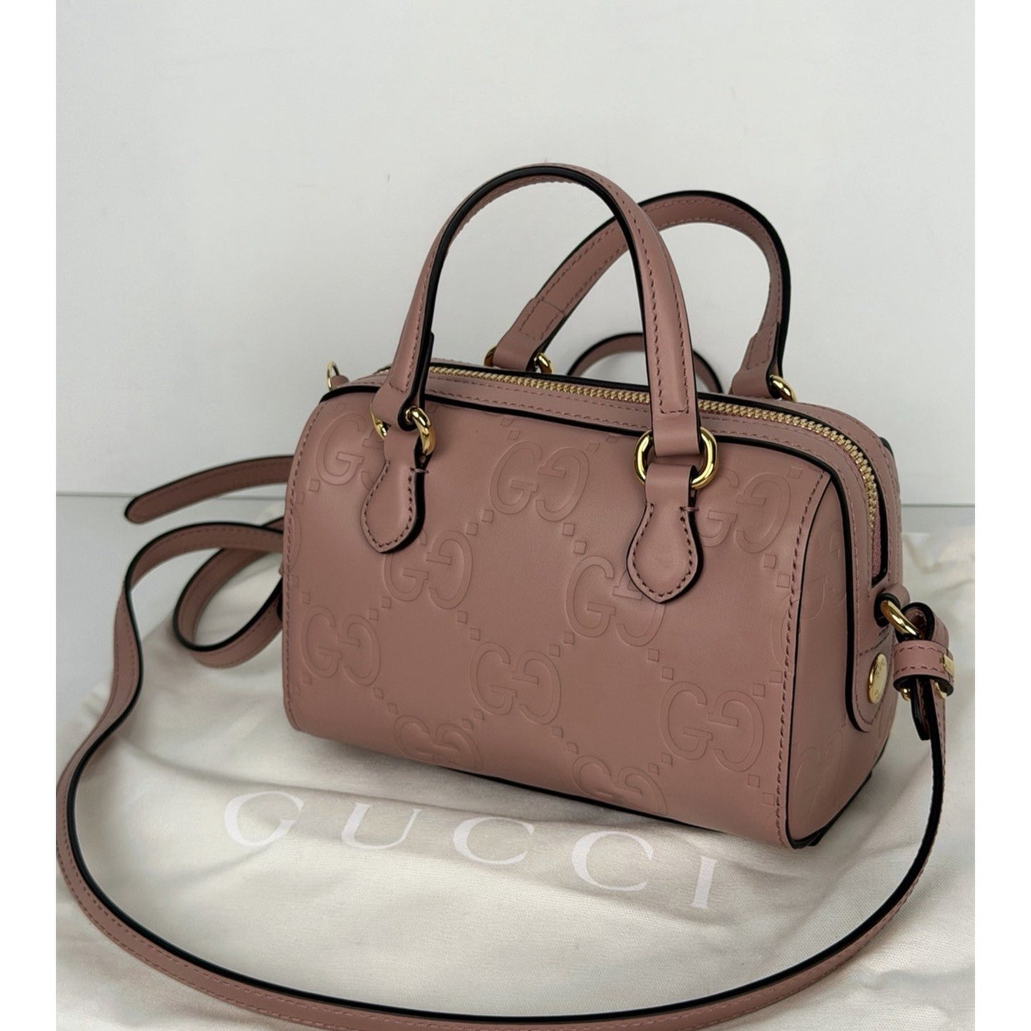 Gucci Jumbo GG Super Mini Top Handle Bag in Soft Pink Leather C6