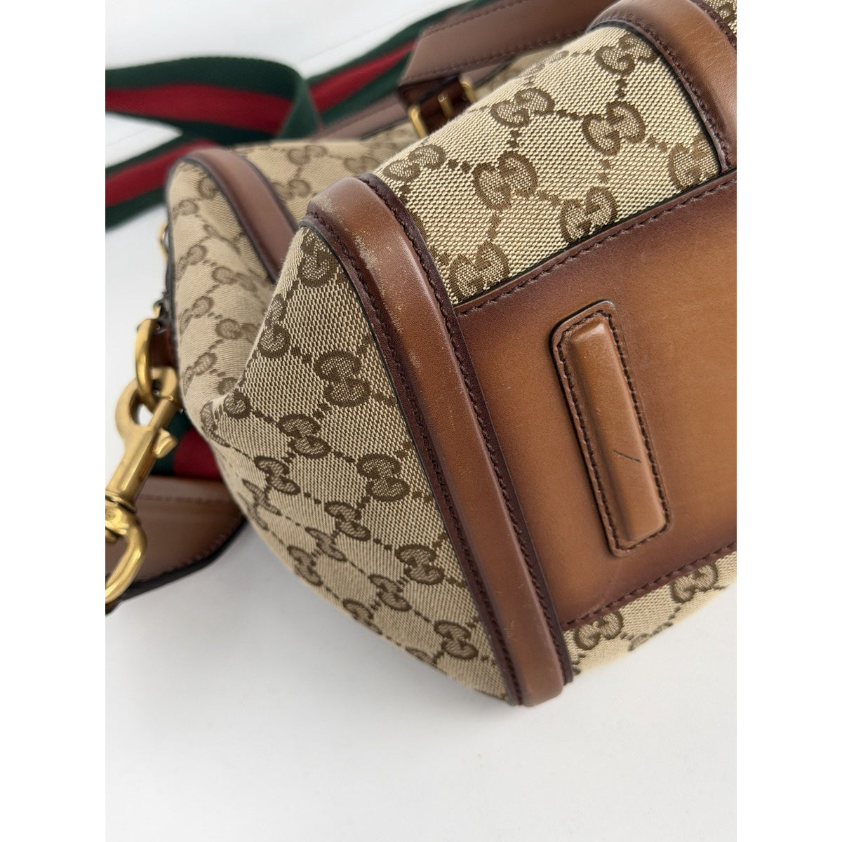 Gucci Lady Web Boston Medium Duffle Bag in Brown GG Supreme Monogram Canvas S