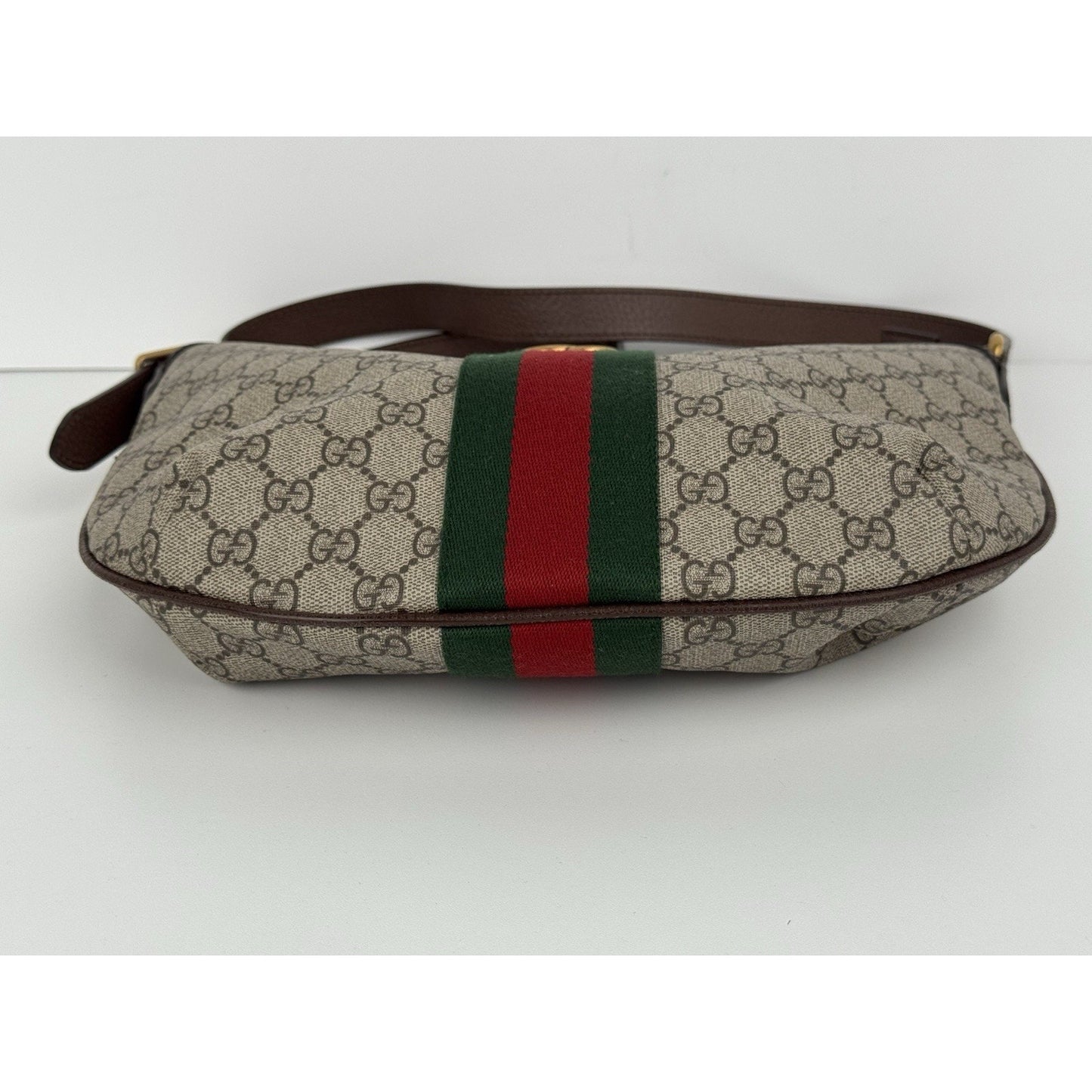 Gucci Ophidia Half Moon Hobo GG Coated Brown Canvas Small