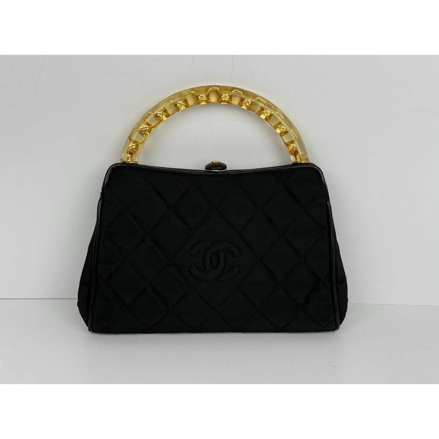 Chanel Vintage Small Fabric Top-Handle Bag with Amber Resin Chain