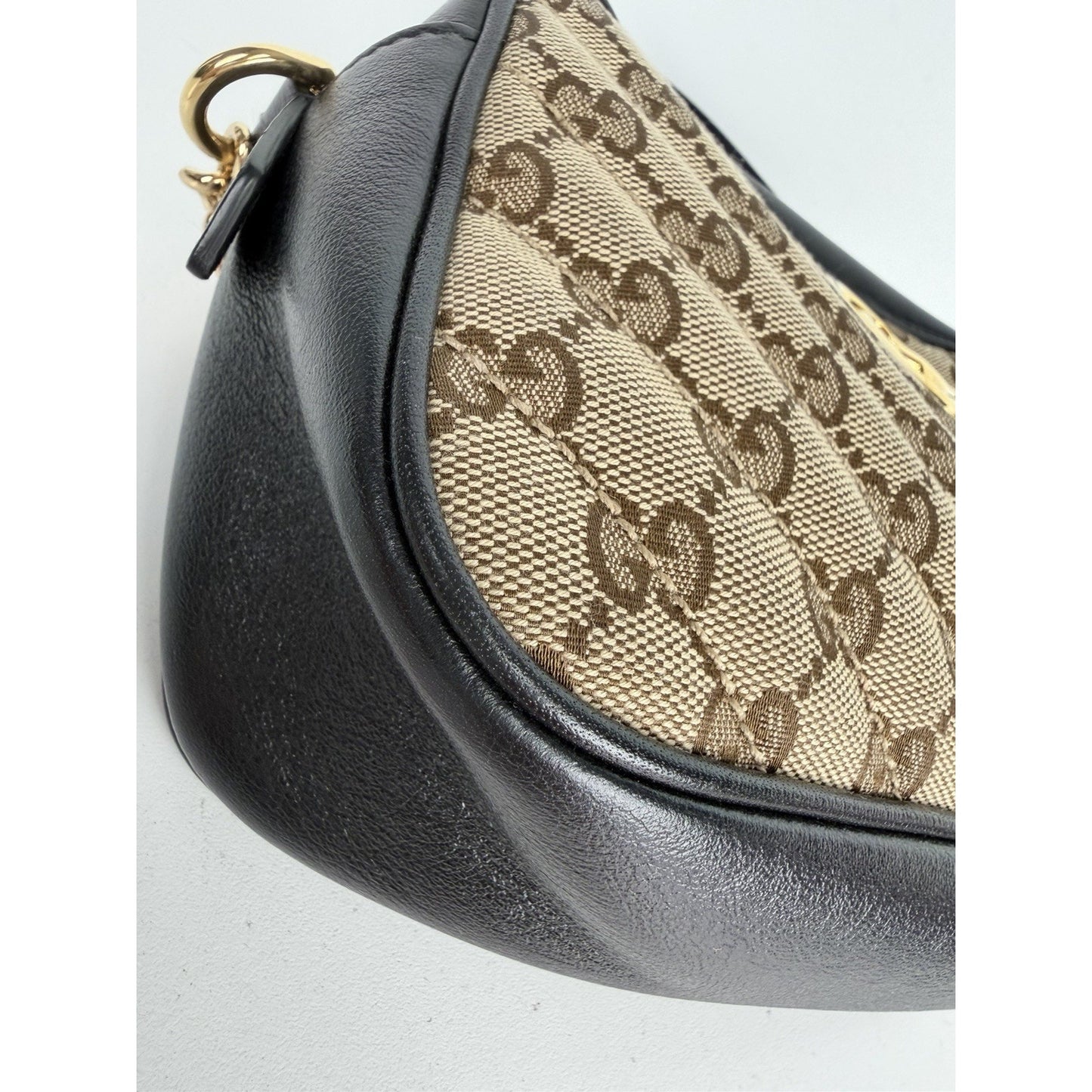 Gucci Marmont Camera Shoulder Bag Small in GG Canvas & Black Leather S04