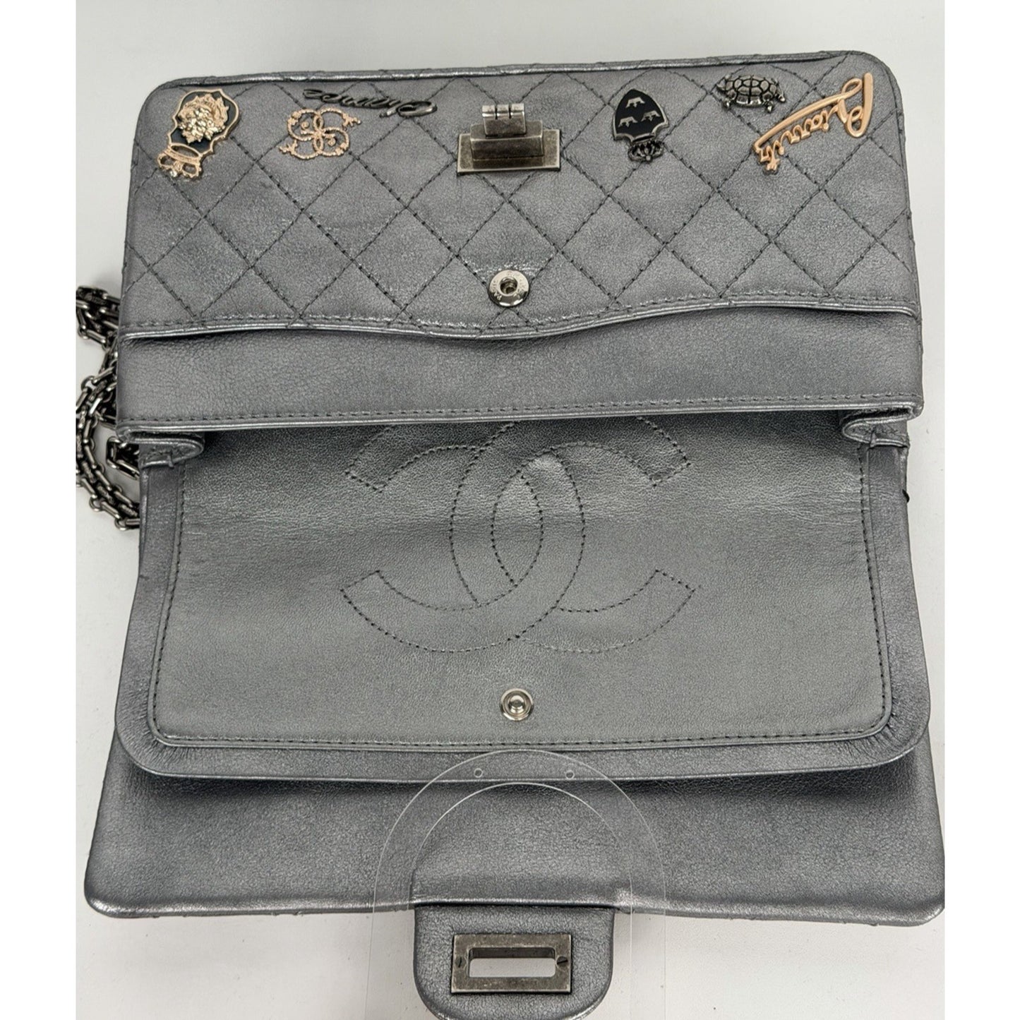 Chanel Lucky Charms 2.55 Reissue Double Flap Bag Metallic Silver 2006-2008 U3