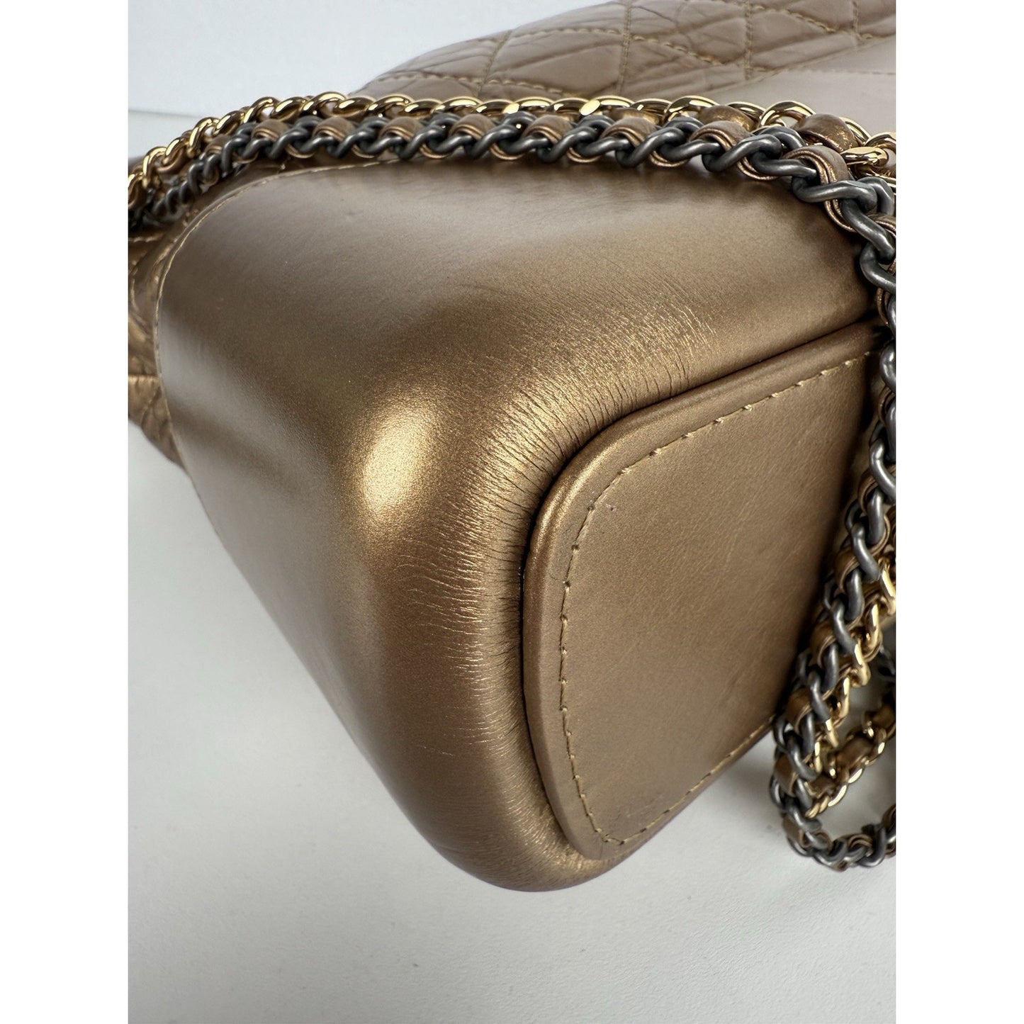 CHANEL Gabrielle Hobo Bag Quilted Gold Calfskin Gold Silver Hardware